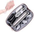 FYY Travel Cable Organizer - 8 Compartments, Lightweight, Water Repellent | With Wrist Strap, Portable Tech Pouch for Cord Charger, Travel and Business Trips Use, Soft Shell Nylon, Pink (Small) by FYY
