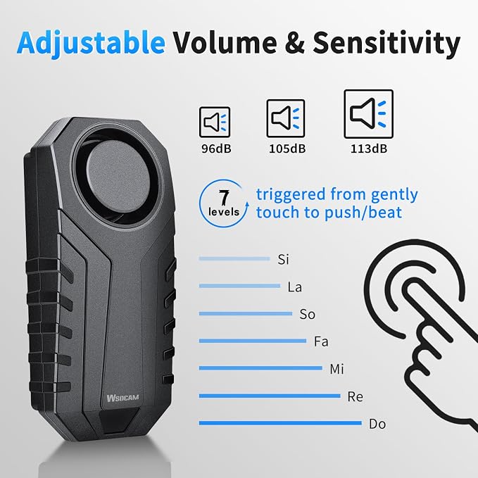WSDCAM 113dB Loud Anti Theft Vibration Sensor Alarm Systems for Electric Bike Motorcycle Golf Car Trailer Mailbox Garage Door Waterproof Home Security Bike Accessories Bike Alarm with Remote - Image 5