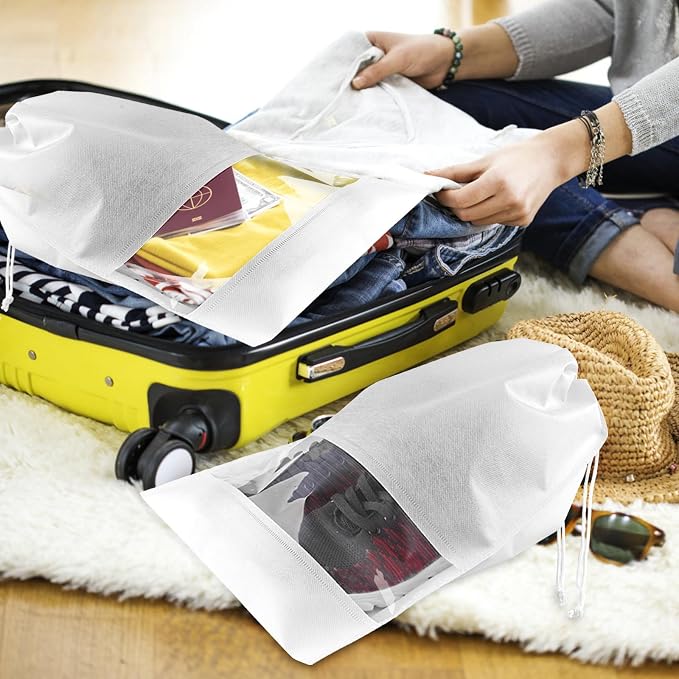 12 Pack Shoe Bags for Travel, Large Travel Shoe Bag for Packing with Window | Dustproof Drawstring Travel Shoe Storage Bags Travel Essentials for Men & Women, White - Image 7