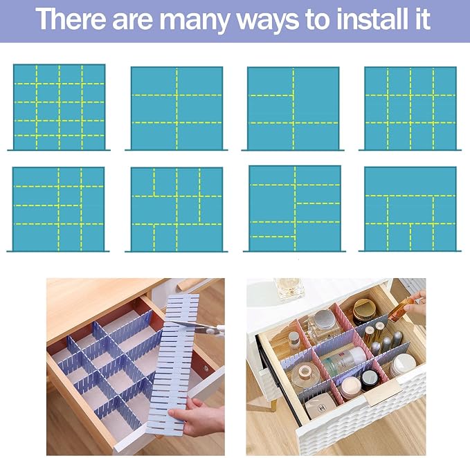 acDesign 40Pcs Grid Drawer Dividers, Adjustable Drawer Organizer for Socks, Underwear, Lingerie, Makeup, Bedroom Office Kitchen Storage (Blue) - Image 7