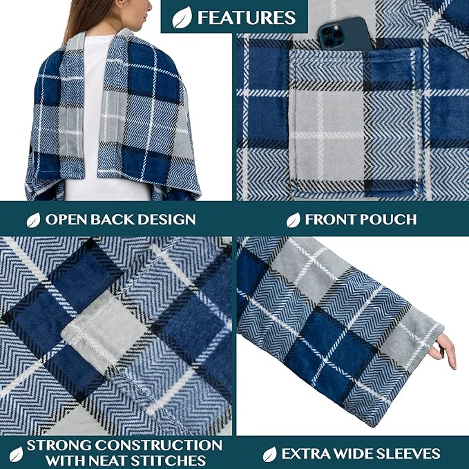 PAVILIA Wearable Blanket with Sleeves for Adult Women Men, Cozy Fleece Warm Wrap Throw with Arms, Gifts for Christmas, Wife - Image 2