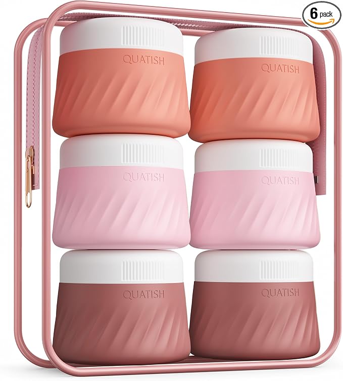 Quatish 6 Pack Travel Size Containers for Toiletries, 2oz, Red Rock | Leakproof, TSA Approved Silicone Jars, Easy to Clean, Portable Travel Essentials for Lotion Cosmetics Medicines and Jewelry by Quatish