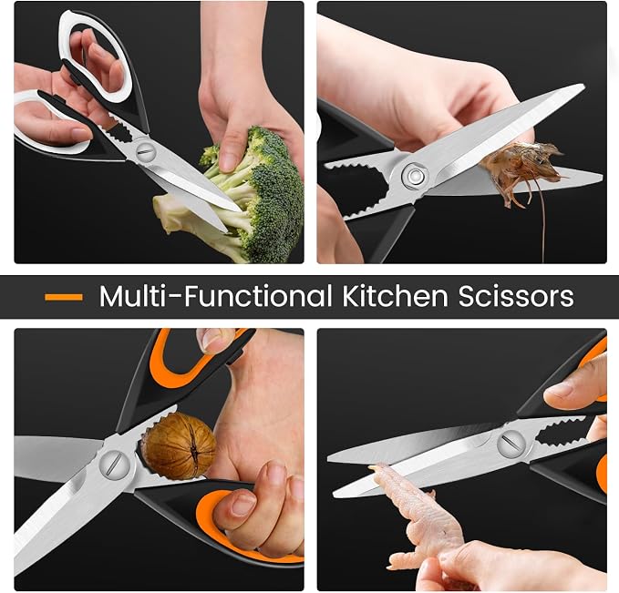 2 Pack Sharp Kitchen Scissors Set with Magnetic Holder | Stainless Steel Blade, Ergonomic Non-Slip Handle, Heavy Duty, Food/Meat Scissors for Home, Kitchen and Picnic, All Purpose - Image 3