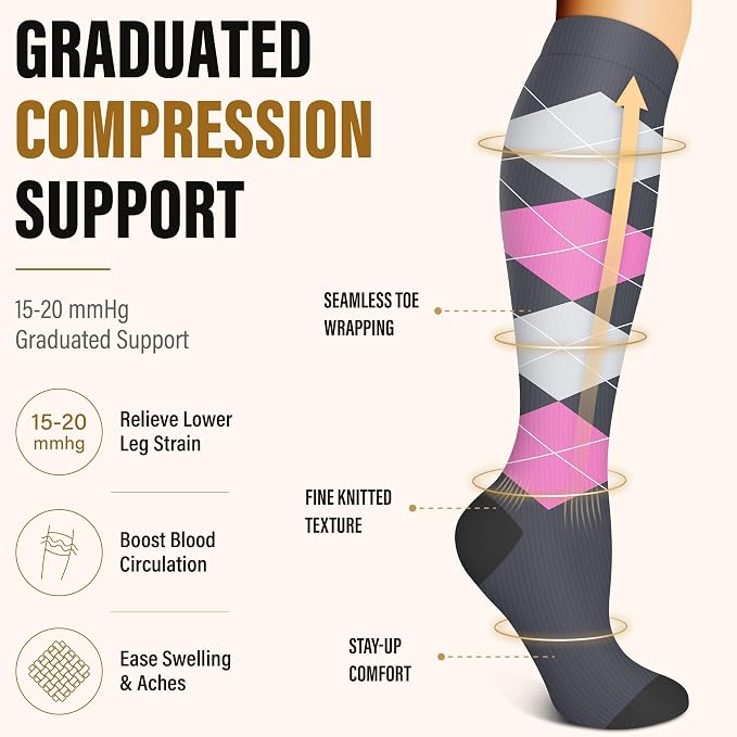 FEYHAY Copper Compression Socks (3 Pairs) 15-20 mmHg Circulation is Best Athletic & Daily for Men & Women, Running, Climbing - Image 7