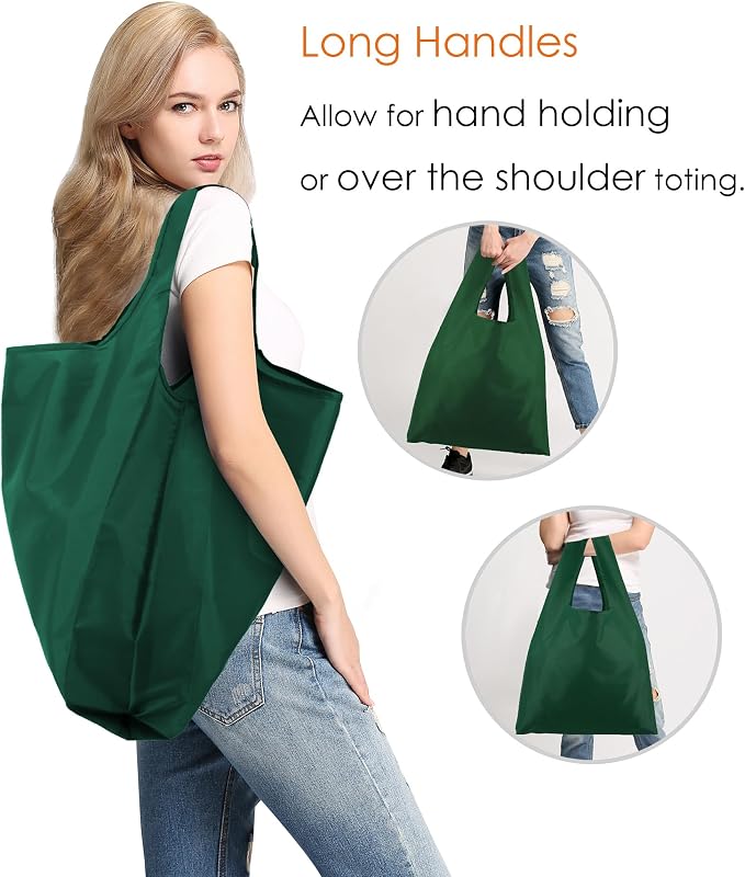 BeeGreen Christmas Green Reusable Grocery Bags with Zipper Storage Pouch 10 Packs Dark Green Reusable Shopping Bags Bulk Foldable-Machine Washable - Image 6