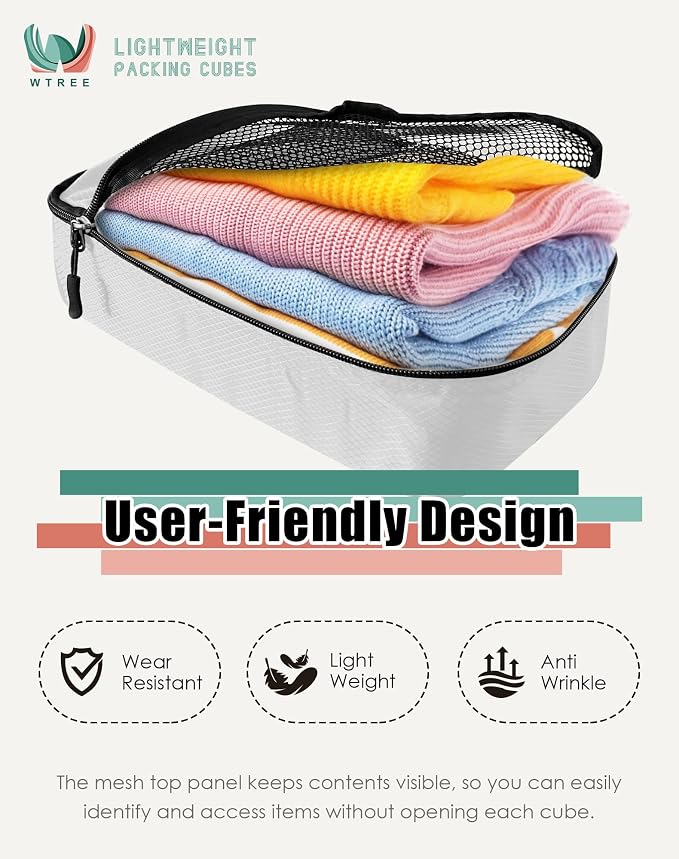 WTREE 4-Piece Packing Cubes Travel Accessories Set for Suitcases - Luggage Organizer Bags with Double Zipper - Mesh Top - Large - Beige - Image 3