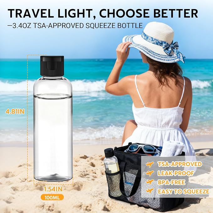 5 Pack 3.4 oz Travel Bottles for Toiletries, TSA Approved Leak Proof Refillable Travel Size Containers, Clear Plastic Shampoo Bottles for Lotion Conditioner - Image 2
