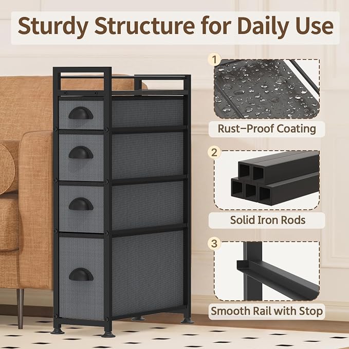 LASZOLA Narrow Cabinet Slim Storage Cart for Bathroom Small Space, Black Gray - Image 5