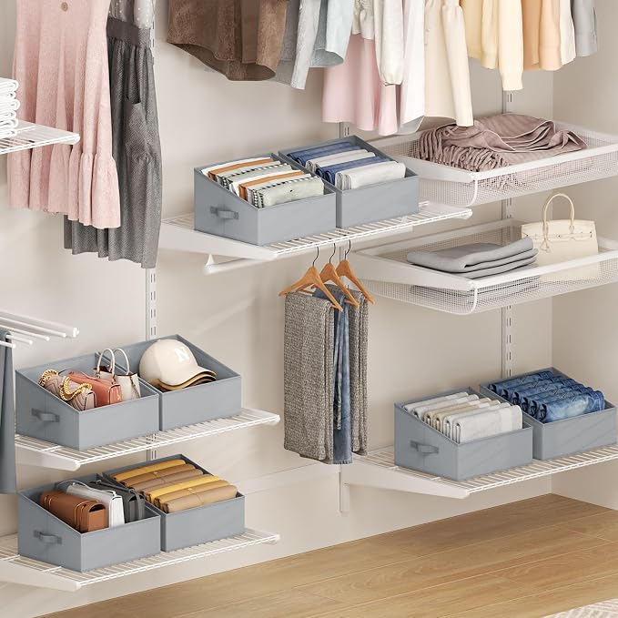 DIMJ Closet Storage Bins 12 Pack - Fabric Storage Baskets for Shelves, Collapsible Clothes Organizer with Handles, Trapezoid Shelf Organization Storage Cubes for Purse, Toys, Books, Towel, Clothes - Image 3