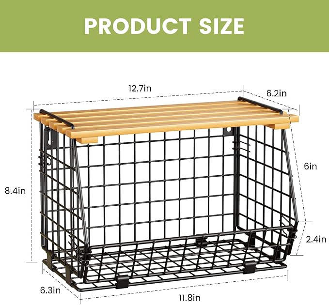 Hanging Fruit Basket for Kitchen, 3 Pack Vegetable Produce Basket | Wood Lid, Wall Mounted & Countertop Wire Storage Basket for Potato Onion Fruits Vegetables, Pantry Organizers Storage - Image 6