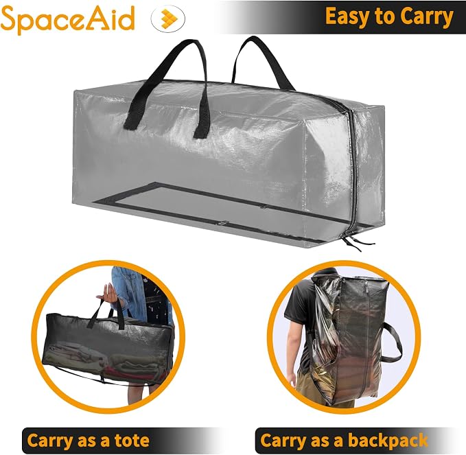 SpaceAid Heavy Duty Moving Bags, Extra Large Storage Totes W/Backpack Straps Strong Handles & Zippers, Alternative to Moving Boxes, Packing & Moving Supplies, Clear (8 Pack) - Image 4