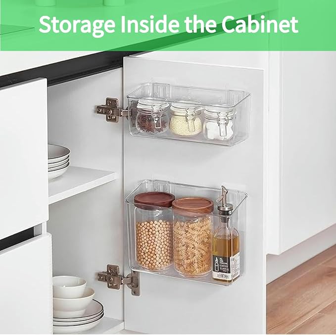 4 Pack Plastic Over Cabinet Door Organizer, Adhesive Mount Storage Organizer Container Makeup Organizer Hanging Basket Bins for Craft Room, Pantry, Office, Space Saving Holder for Kitchen Bags - Image 2