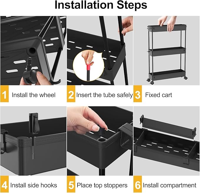 2-piece Set Slim Storage Cart 3 Tier,Bathroom Organizer Rolling Utility,Mobile Shelving Unit Slide Out for Office, Kitchen, Laundry Room & Narrow Places - Image 6