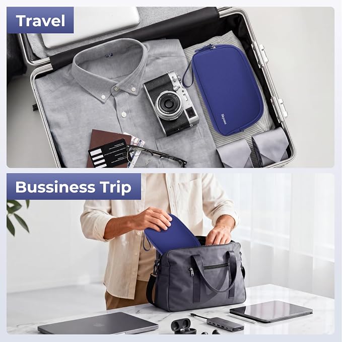 Skycase Travel Cable Organizer - Lightweight Water Resistant Dual-Layer Tech Pouch with Wrist Strap 9 Compartments Electronic Organizer Travel Case for Charger Cord Hard Drive,Large,Blue - Image 8