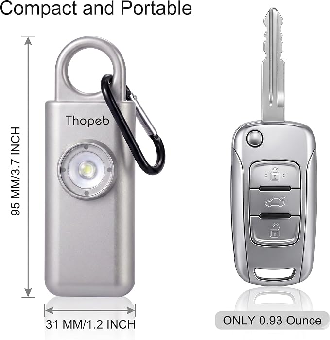 Personal Safety Alarm for Women – Superior Loud Siren & SOS Strobe | Premium Compact & Well-crafted Self Defense Keychain Alarm, College Dorm Essential, Variety of Colors (Metallic Silver) - Image 2