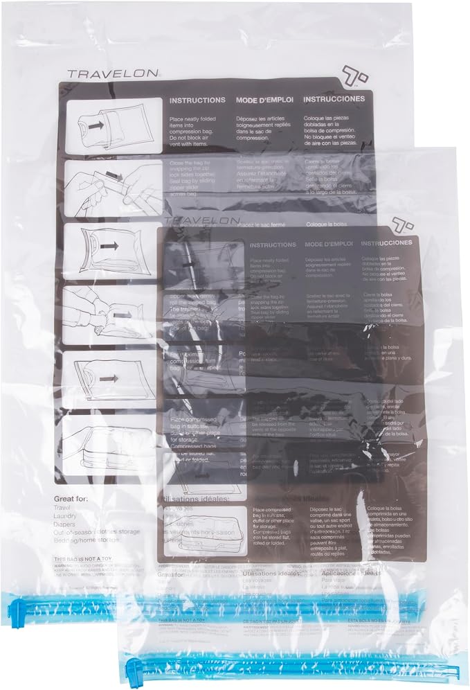 Travelon Set of 2 Compression Packing Bags, Clear, 1 Medium/1Large by Travelon