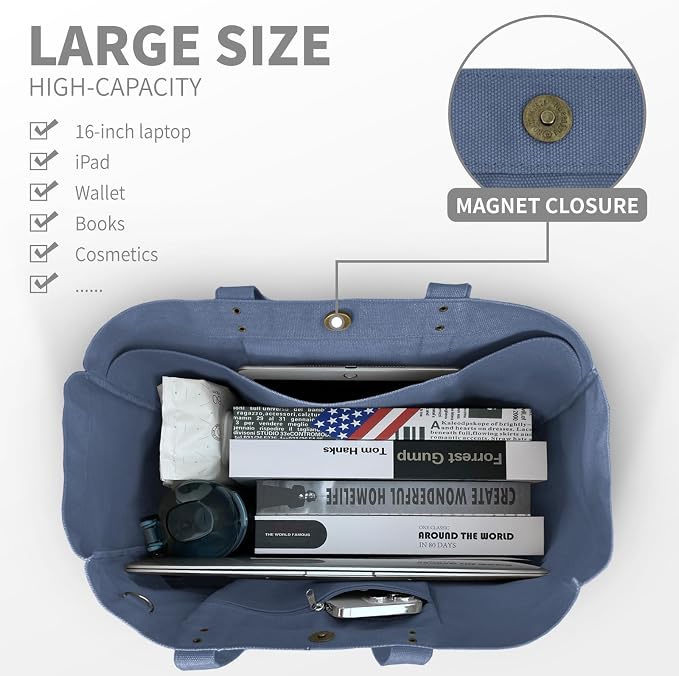 HOMESPON Large Canvas Tote Bag, Magnetic Work Laptop Pack for Women | Everything Bag, Multi Pockets, Internal Laptop Sleeve - Image 5