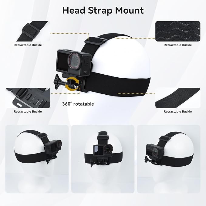 4 in 1 Action Camera Accessories for GoPro Hero 13/12/11/10/9/8/7/6 | Chest Mount Harness+Backpack Clip+360° Rotating Head Strap+Wrist Strap for DJI Osmo Action/Pocket 4/3/Insta360 X5/X4, TW06 - Image 3