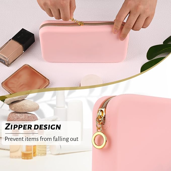 Zipper Makeup Brushes Bag for Travel, Make Up Brushes Pouch Case for Makeup Tools, Large Silicone Makeup Brush Holder for Daily Work (Pink) - Image 5