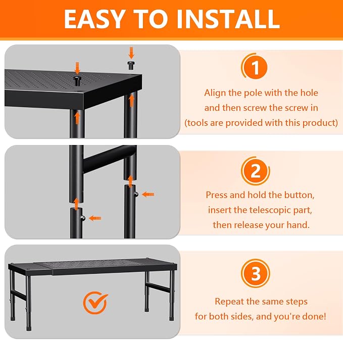HI NINGER Expandable adjustable stackable kitchen organizer,Spice Racks,Counter Shelf for Cabinets,Small Cupboard Organizers,Heavy Duty Metal Pantry Storage Shelves Racks for kitchen,cabinet - Image 5