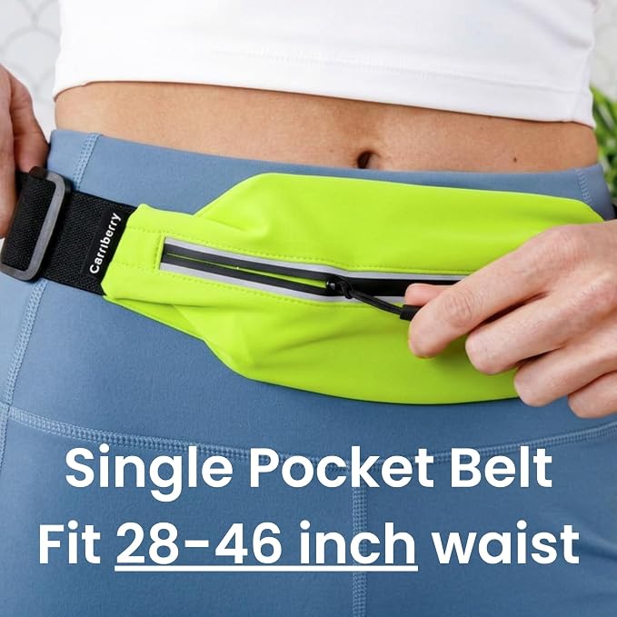 Slim Running Belt - Single Pocket Waterproof Phone Pouch | Expandable Pocket; Reflective Pull Zippers; Bounce Reduction Technology; Adjustable elastic waistband; For Phones & Keys - Image 2