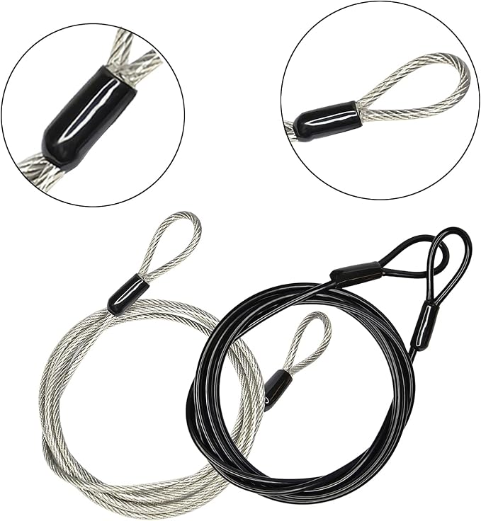 100CM/3.3ft 3mm Outdoor Travel Security Cable Lock,Braided Steel Coated Safety Cable Luggage Lock,Safety Cable Wire Rope Double Loop Lightweight GOMRQING (2 Pack) - Image 2