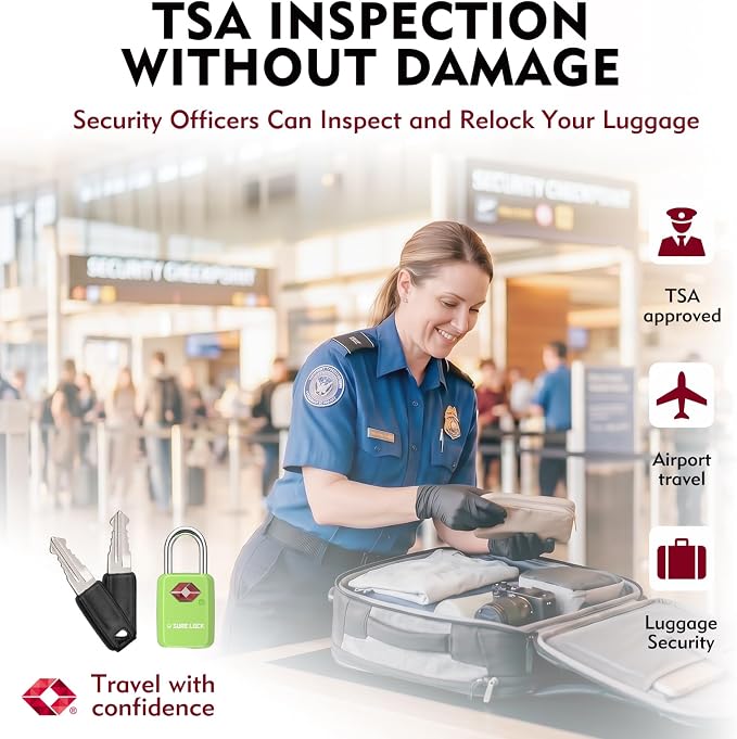 SURE LOCK Mini TSA Approved Keyed Luggage Lock – One Key Opens All, Fits Tight Zipper Gaps & Small Pull Holes, Compact Travel Lock for Suitcases, Backpacks & Handbags - Image 2