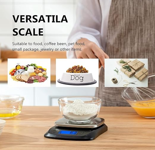 Kitchen Scales Digital Food Scale Cooking in Grams & Ounces Black | Stainless Steel, Max 11lb 1g Increment, Backlit LCD Screen, Baking Food Weight Scale for Sourdough Bread, Include Battery - Image 9