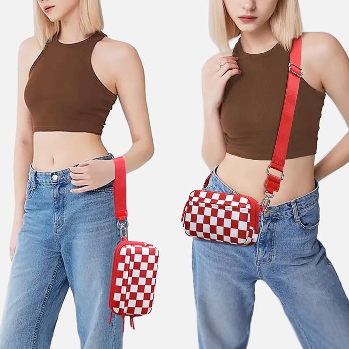 FODOKO Wristlet wallets for Women RFID crossbody bags with 4 Zippers | Checkered quilted nylon with credit card slots, cell phone organizer, and coin purse for travel and everyday carry - Image 2