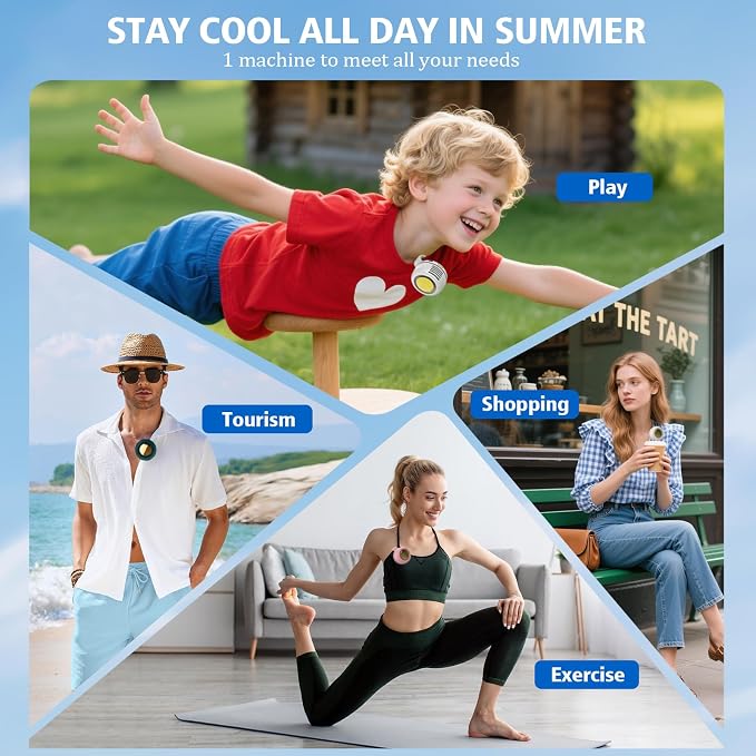 Portable Fan,Clip On Waist Bladeless, Ultra-Quiet Personal Mini Neck Fan | 3 Speeds with 360°Adjustable Clip Mini Fan Personal USB Rechargeable Small Fan for Summer - Image 6