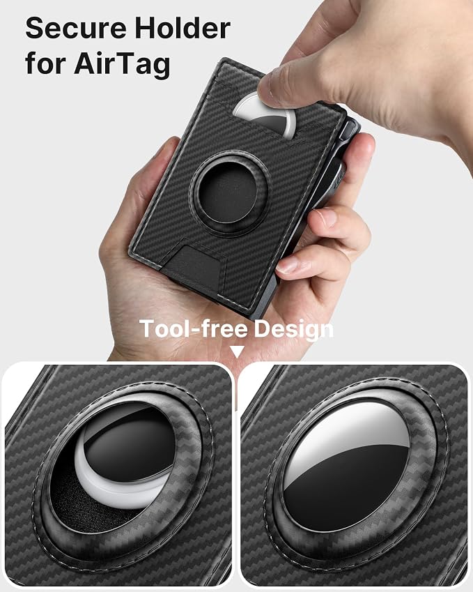 typecase AirTag Wallet for Men: Compatible with Apple AirTag (1st & 2nd Generation), RFID Blocking, Genuine Leather, Slim & Minimalist Design,13 Cards Capacitiy | ID Window | Money Clip (Carbon Fiber) - Image 6