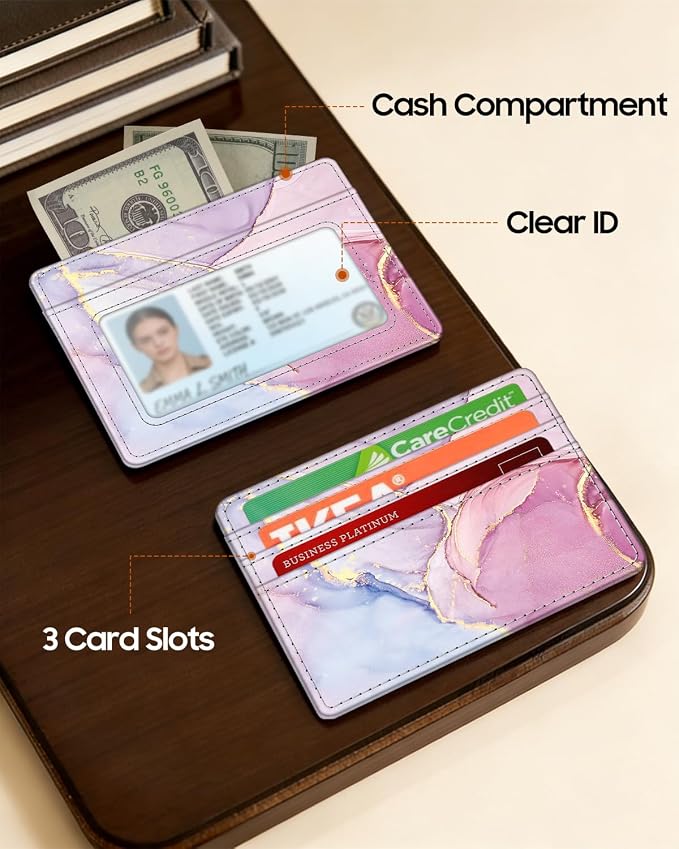 FINTIE Slim Minimalist Front Pocket Wallet RFID Blocking Credit Card Holder | Card Cases with ID Window for Men Women, glittering marble - Image 4