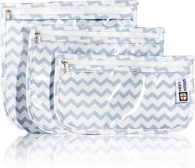 HIONXMGA TSA Approved Toiletry Bag, Set of 3 Clear Travel Toiletry Bag Quart Size Zipper Travel Pouch, Waterproof Makeup Cosmetic Bag for Women Men Kids Toiletries Carry on, Wave | Clear Front Zipper Pouches Waterproof Cosmetics Bags for Women Kids Toi... by HIONXMGA