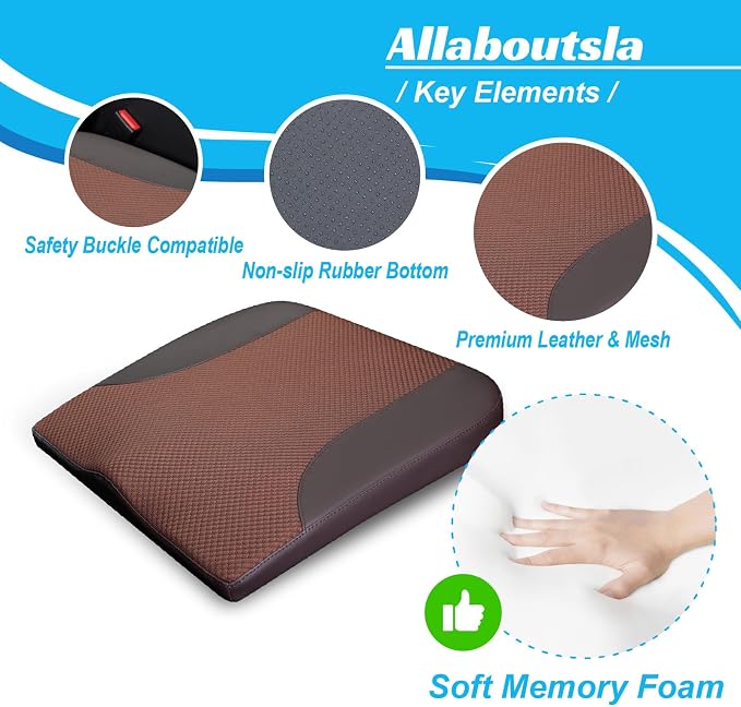 Allaboutsla Car Seat Cushion, Car Seat Cushions for Long Driving | Comfortable Memory Foam Driver Seat Cushion, Automotive Seat Cushions, Butt Pillow for Car,Truck, Office Chair, Brown - Image 4