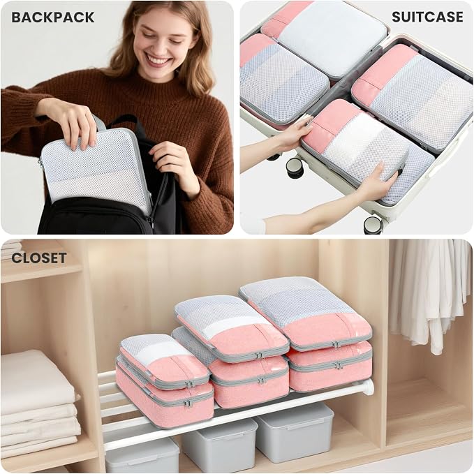Compression Packing Cubes for Travel, Lightweight Vacation Travel Essentials, Travel Accessories for Suitcase Organizer Bags Set, Durable Luggage Organizer - Image 7