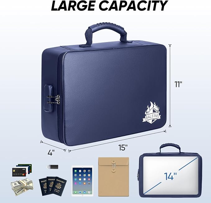 BALEINE Fireproof Document Box with Lock, Portable Fireproof Document Bag Waterproof Fire Proof File Boxes for Documents, File Organizer Box for Important Paperwork (Blue, 15''x11''x4'') - Image 4