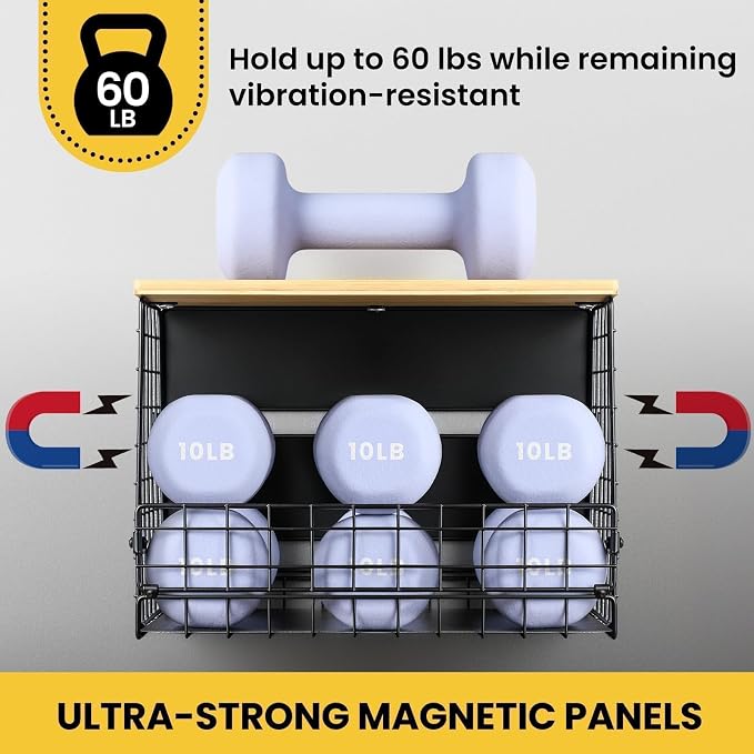 [WIDER SHELF] 1 SET Strong Magnetic Shelf Basket for Fridge with Tag & Bamboo Top, XXL Large Magnetic Spice Rack Shelves for Side of Refrigerator, Kitchen Pantry Storage Organizer for Food Fruit Veg - Image 7