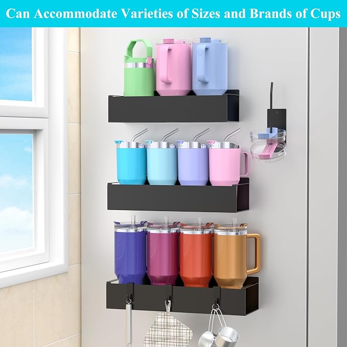 HuggieGems Metal Magnetic Water Bottle Holder for Refrigerator, Cup Holder Organizer for Stanley and Tumbler for Kitchen, 3 Pack, Jet Black - Image 4