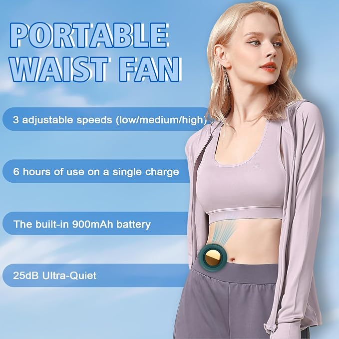 Portable Fan,2-in-1 Waist Clip On Bladeless, Ultra-Quiet Mini Personal Neck Fan 3 Speeds with 360°Adjustable Clip USB Rechargeable for Hiking,Office & Outdoor - Image 2