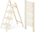 4 Step Ladder, Foldable Step Stool with Wide Anti-Slip Pedal | Portable, Sturdy Carbon Steel, 330LBS Capacity, Easy Storage, Space Saving, for Kitchen, Closet, Cream White by GameGem