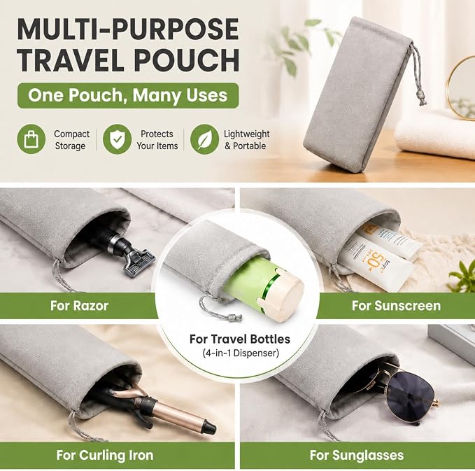 4 in 1 Travel Dispenser, Leak-Proof Travel Bottles with Storage Bag, 4 Refillable 30ml (1oz) Travel Containers for Toiletries, Portable Green Set for Shampoo, Body Wash, Lotion - Image 6