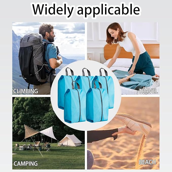 5Pcs Large Travel Shoe Bags Portable Travel Gifts Shoe Organizer with Zipper Closure, Waterproof Nylon Shoe Storage Organizer with Handle Travel Bags For Men and Women, Blue - Image 7