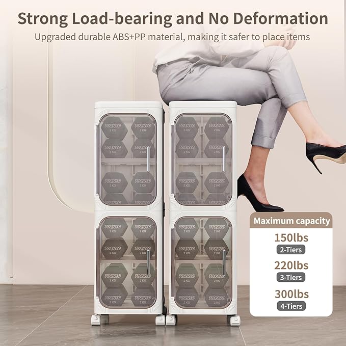 3 Tier Slim Bathroom Storage Cabinet, Foldable and Movable, White | Tools Free, ABS and PET, Magnetic Clear Door, Adjustable Shelves, Lockable Wheels, Water Resistant, For Narrow Space - Image 5