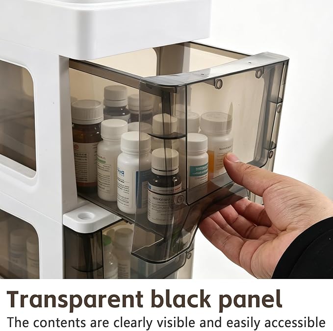 3 Drawer Storage Organizer, Narrow Slim Plastic Storage Drawer Cart with 4 Wheels, 3 Tier Space Saving Storage Tower Box, Narrow Storage Cart for Small Space Bedroom Bathroom Kitchen Pantry Office - Image 6