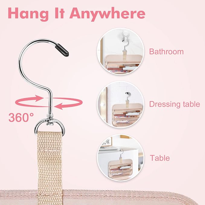 Toiletry Bag for Women, Large Cosmetic Travel Bag, Hanging Toiletry Bag for Bathroom, Thickened PVC Waterproof Travel Makeup Bag, Toiletries Bag for Travel Business Trips and Camping, Pink - Image 5