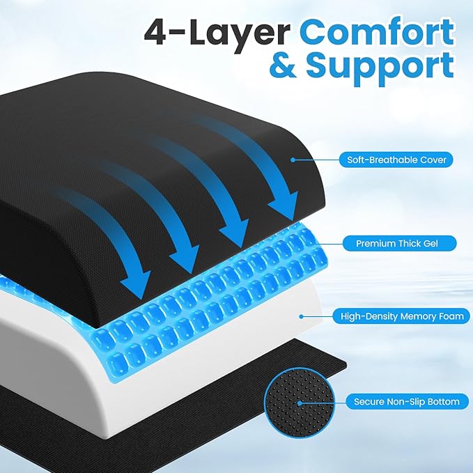 Wheelchair Seat Cushion Cooling Gel Memory Foam Chair Cushion | Pressure Relief, Slope-Edge Design, Coccyx Support for Tailbone Pain, Non-Slip, for Wheelchairs, Office Chairs & Car Seats - Image 2