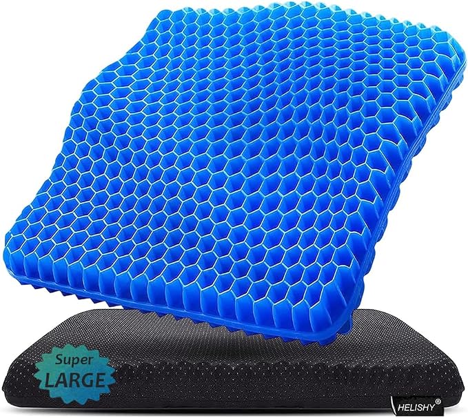 Gel Seat Cushion, Super Large Gel Cushion Chair Pads with Non-Slip Cover for Home Office Car Seat Wheelchair, Soft Breathable Honeycomb Seat Cushion for Relieve Hip Pain, As Seen On TV by Helishy
