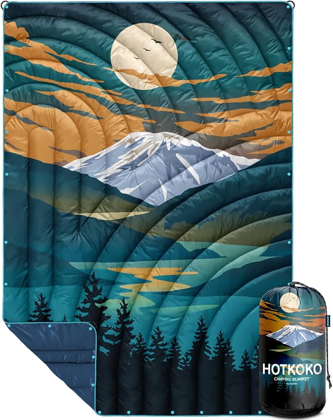 Puffy Camping Blanket,Large Camp Blanket Outdoor Camping Quilt Waterproof | Lightweight Printed Warm Packable Down Alternative Blanket for Camping,Traveling, Stadium, Hiking, Picnics by hotkoko