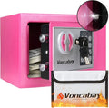 Voncabay Money Safe Box for Home with Digital Keypad, 0.23 Cu. Ft., Pink | Alloy Steel, Sensor Light, Fireproof Bag Included, 2 Override Keys, 4 Mounting Screws, Carpeted Mat, 9 x 6.6 x 6.5 In. by Voncabay