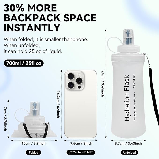 FR Collapsible Soft Hydration Flask 700ml TPU Portable Sports Water Bottle, Outdoor Running Cycling Fitness Hydration Bag with Leak-Proof Bite Valve and Lanyard(White) - Image 2